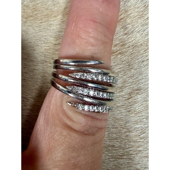 Jewelry - Silver Tone Multi Band Wrap Ring Pave Cubic Zirconia Statement Stacked Style